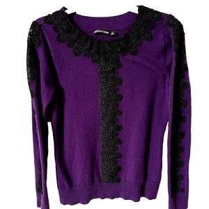 New York & Company Purple Top with Black Lace Accent